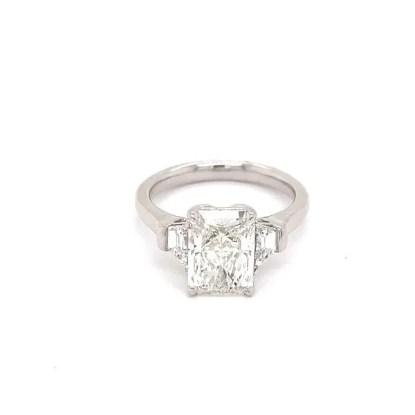 Three Stone Radiant Diamond Engagement Ring with 3.08ct G VS1 IGI Certified Center and 0.50ctw Trapezoid Side Diamonds in 14K White Gold - Brax Jewele Brax Jewelers Newport Beach, CA