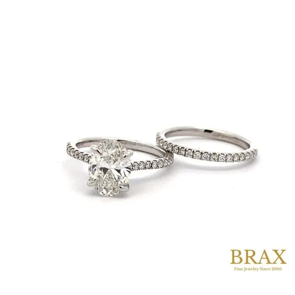 Oval Diamond Engagement Ring and Wedding Band Set with 2.00ct Center and 0.52ctw Round Diamonds in 14K White Gold - Brax Jewelers Brax Jewelers Newport Beach, CA