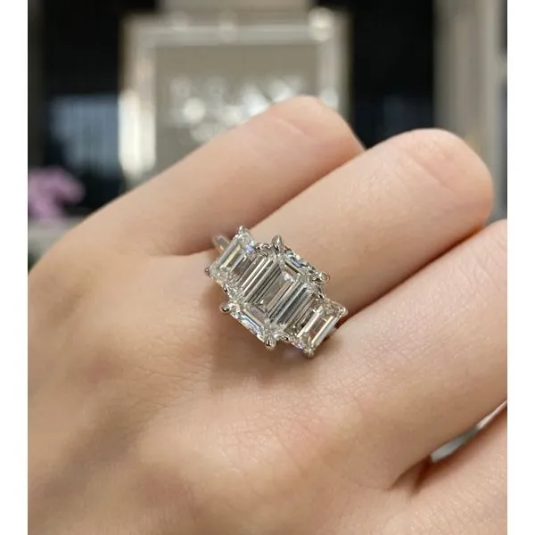 Three Stone Emerald Diamond Engagement Ring with 3.15ct F VS1 IGI Certified Center and 2.07ctw Emerald Side Diamonds in 14K White Gold - Brax Jewelers Image 2 Brax Jewelers Newport Beach, CA