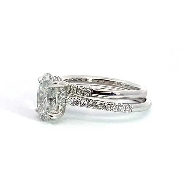 Classic Oval Diamond Engagement Ring and Wedding Band Set with 2.08ct E VS1 IGI Certified Center and 0.50ctw Round Diamonds in 14K White Gold - Brax J Image 3 Brax Jewelers Newport Beach, CA