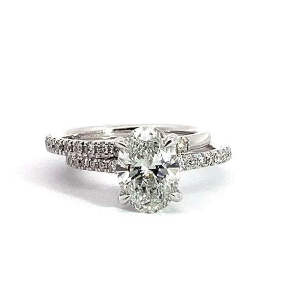 Classic Oval Diamond Engagement Ring and Wedding Band Set with 2.08ct E VS1 IGI Certified Center and 0.50ctw Round Diamonds in 14K White Gold - Brax J Brax Jewelers Newport Beach, CA