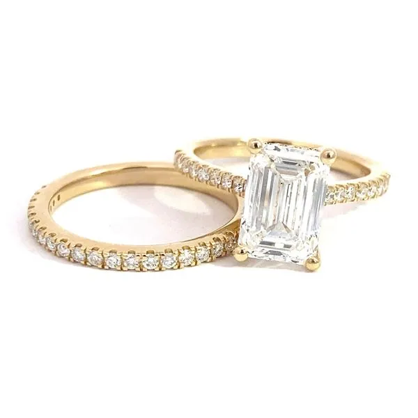 Lady's Lab Grown Engagement Ring And Wedding Band Set With Emerald 3.11Ct Center Stone 14 Karat Yellow Gold LGDTXR05674WS-GY77 - Brax jewelers Brax Jewelers Newport Beach, CA