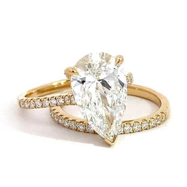 Lady's Lab Grown Engagement Ring And Wedding band Set With 4Ct Pear Center Stone 14 Karat Yellow Gold LGDTR05681VVS-GY77 - Brax jewelers Brax Jewelers Newport Beach, CA