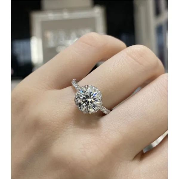 Round Halo Engagement Ring with 2.55ct F VS1 IGI Certified Diamond and 0.42ctw Round Diamonds in 14K White Gold - Brax Jewelers Image 2 Brax Jewelers Newport Beach, CA