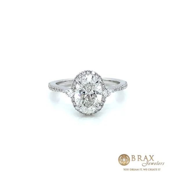 Oval Halo Engagement Ring with 1.64ct F VS1 IGI Certified Center Diamond and 0.33ctw Round Diamonds in 14K White Gold - Brax Jewelers Brax Jewelers Newport Beach, CA