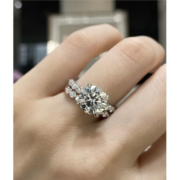 Classic Round Diamond Engagement Ring and Matching Wedding Band with 3.35ct F VS2 IGI Certified Center and 0.88ctw Round Diamonds in 14K White Gold -  Image 2 Brax Jewelers Newport Beach, CA