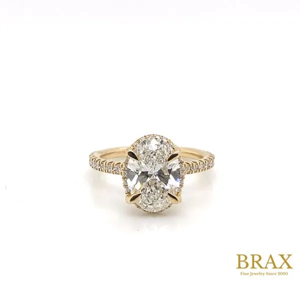 Oval Diamond Hidden Halo Engagement Ring with 3.03ct E VS1 IGI Certified Center and 0.47ctw Round Diamonds in 14K Yellow Gold - Brax Jewelers Brax Jewelers Newport Beach, CA