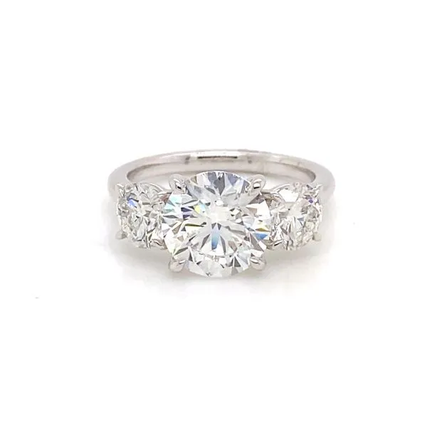Three Stone Round Diamond Engagement Ring with 3.00ct F VVS2 IGI Certified Center and 1.50ctw Round Side Diamonds in 14K White Gold - Brax Jewelers Brax Jewelers Newport Beach, CA