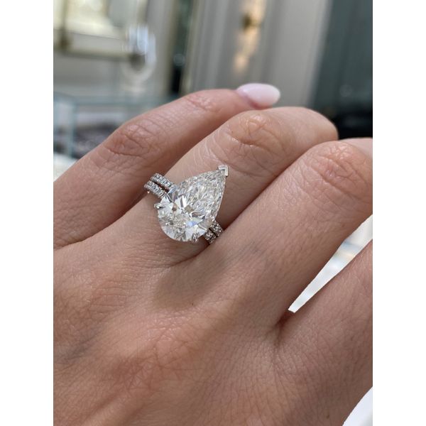 5.27 Carat Lab Grown Diamond Pear Solitiare Engagment Ring and Wedding Band Set Image 4 Brax Jewelers Newport Beach, CA