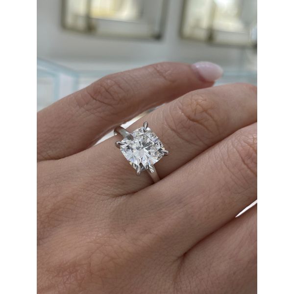 4.05 Carat Lab Grown Diamond Square Cushion Solitaire Engagement Ring Image 5 Brax Jewelers Newport Beach, CA