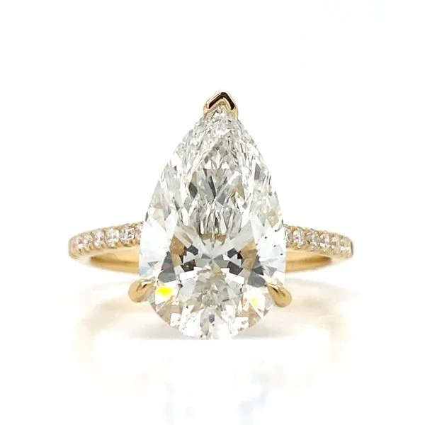 Lady's 14 Karat Yellow Gold 4.19Ct Lab Grown Diamond Pear Center Stone Engagement Ring And Wedding Band Set Image 3 Brax Jewelers Newport Beach, CA