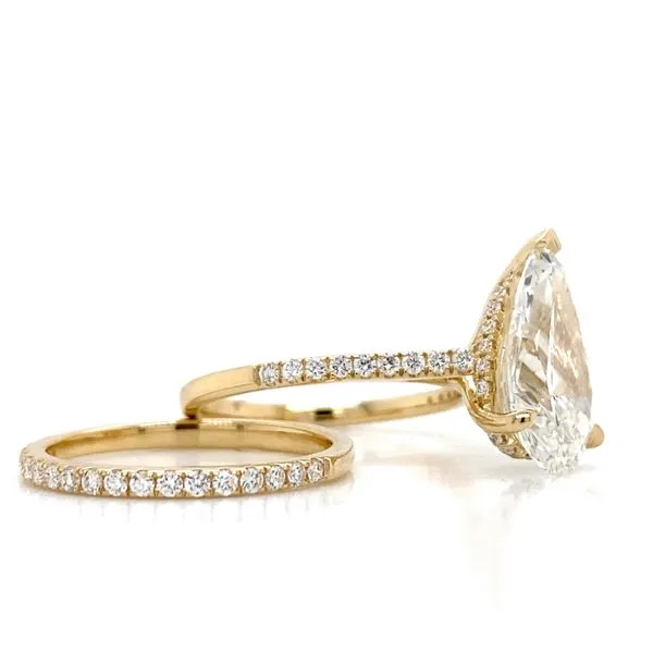 Lady's 14 Karat Yellow Gold 4.19Ct Lab Grown Diamond Pear Center Stone Engagement Ring And Wedding Band Set Image 5 Brax Jewelers Newport Beach, CA