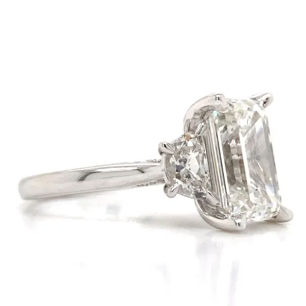 Lady's Three Stone Lab Grown Engagement Ring With 4.07Ct Emerald Center Stone 14 Karat White Gold LGRVR07323E400GW77 - Brax jewelers Image 3 Brax Jewelers Newport Beach, CA