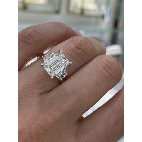 4.07 Carat Lab Grown Diamond Emerald Three Stone Engagement Ring Image 4 Brax Jewelers Newport Beach, CA