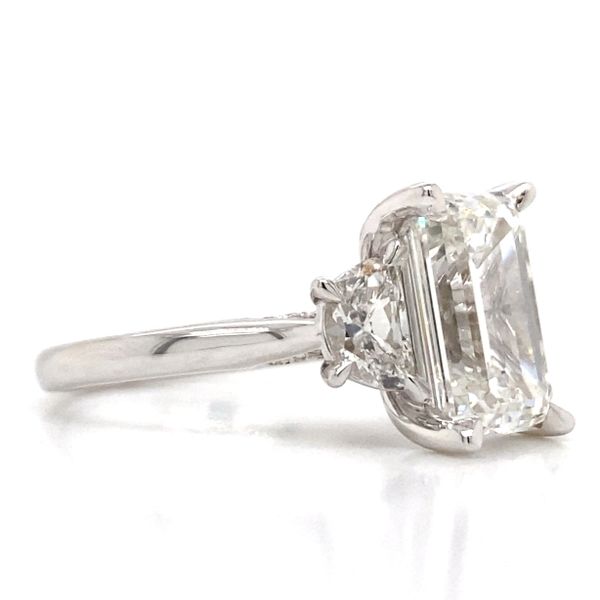 4.07 Carat Lab Grown Diamond Emerald Three Stone Engagement Ring Image 5 Brax Jewelers Newport Beach, CA