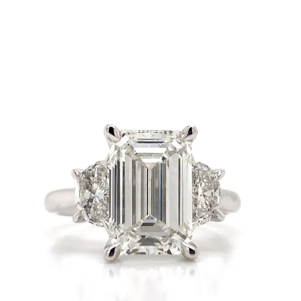 Lady's Three Stone Lab Grown Engagement Ring With 4.07Ct Emerald Center Stone 14 Karat White Gold LGRVR07323E400GW77 - Brax jewelers Brax Jewelers Newport Beach, CA