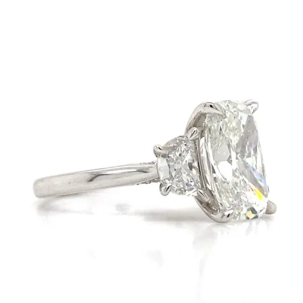 Lady's Three Stone Lab Grown Engagement Ring With 4.09ct Elongated Cushion Center Stone 14 Karat White Gold LGRVR07323Z400GW77 - Brax jewelers Image 3 Brax Jewelers Newport Beach, CA