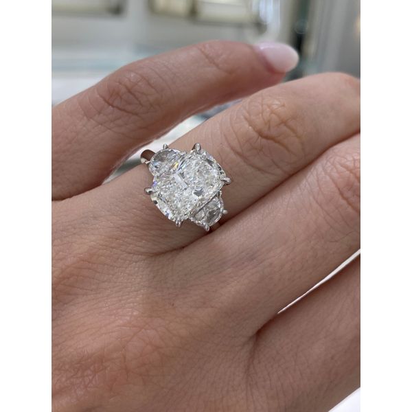 4.09 Carat Lab Grown Diamond Elongated Cushion Three Stone Engagement Ring Image 5 Brax Jewelers Newport Beach, CA