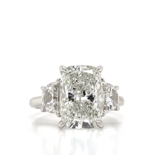 Lady's Three Stone Lab Grown Engagement Ring With 4.09ct Elongated Cushion Center Stone 14 Karat White Gold LGRVR07323Z400GW77 - Brax jewelers Brax Jewelers Newport Beach, CA