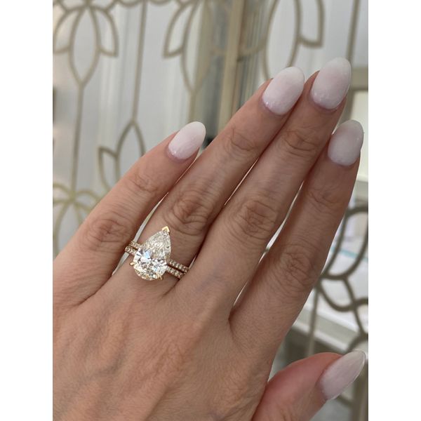 5.00 Carat Lab Grown Diamond Pear Solitaire Engagement Ring and Wedding Band Set Image 4 Brax Jewelers Newport Beach, CA