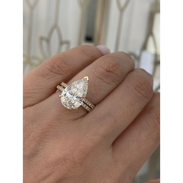 5.00 Carat Lab Grown Diamond Pear Solitaire Engagement Ring and Wedding Band Set Image 5 Brax Jewelers Newport Beach, CA