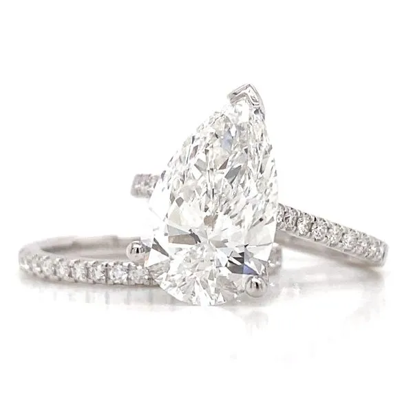 4.18 Carat Lab Grown Diamond Pear Solitaire Engagement Ring and Wedding Band Set Brax Jewelers Newport Beach, CA
