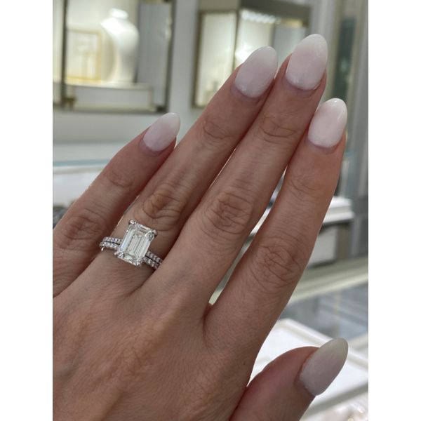 4.07 Carat Lab Grown Diamond Emerald Solitaire Engagement Ring and Wedding Band Set Image 3 Brax Jewelers Newport Beach, CA