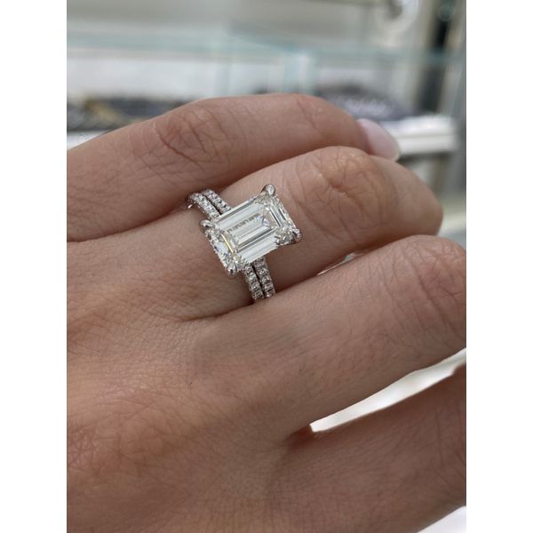 4.07 Carat Lab Grown Diamond Emerald Solitaire Engagement Ring and Wedding Band Set Image 4 Brax Jewelers Newport Beach, CA
