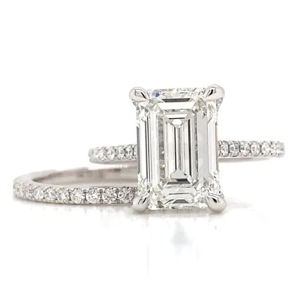 4.07 Carat Lab Grown Diamond Emerald Solitaire Engagement Ring and Wedding Band Set Brax Jewelers Newport Beach, CA