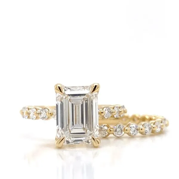 3.58Ct Emerald Cut Engagement Ring And Wedding Band Set In 14 Karat Yellow Gold Brax Jewelers Newport Beach, CA