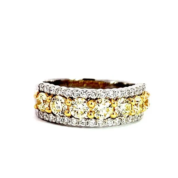 Lady's 14 Karat Tri-Tone Gold Natural Diamond Wedding Band With 7=1.64Tw Round Yellow Diamonds Image 3 Brax Jewelers Newport Beach, CA