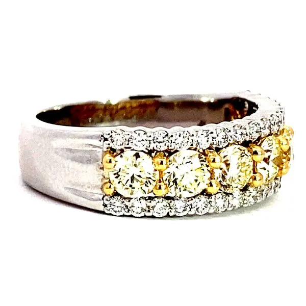 Lady's 14 Karat Tri-Tone Gold Natural Diamond Wedding Band With 7=1.64Tw Round Yellow Diamonds Image 4 Brax Jewelers Newport Beach, CA