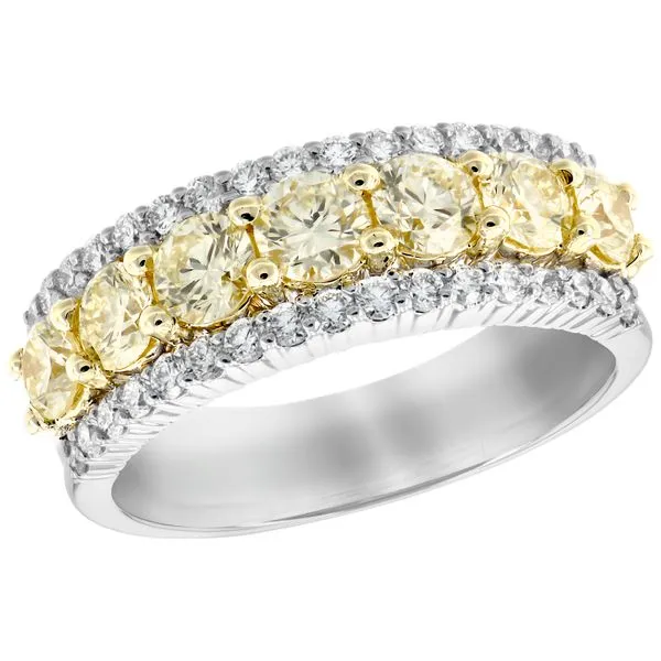 Lady's 14 Karat Tri-Tone Gold Natural Diamond Wedding Band With 7=1.64Tw Round Yellow Diamonds Brax Jewelers Newport Beach, CA