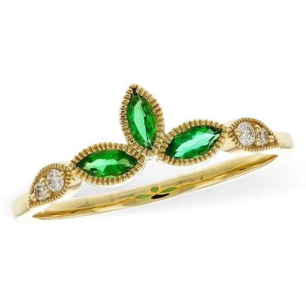 Lady's Natural Diamond Wedding Band Enhancer Set In 14 Karat Yellow Gold With 0.28 Carats Of Marquise Cut Emeralds. Brax Jewelers Newport Beach, CA