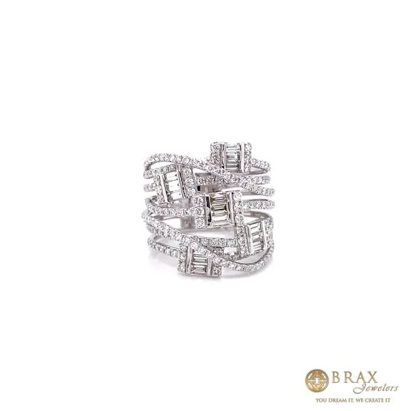 Lady's White 14 Karat Fashion Ring with 0.56ctw Baguette Diamonds and 1.38ctw Round Diamonds - Brax Jewelers Brax Jewelers Newport Beach, CA