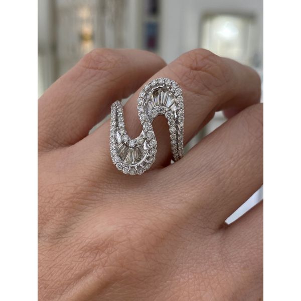Lady's White 14 Karat Fashion Ring with 0.57ctw Tapered Baguette Diamonds and 1.05ctw Round Diamonds - Brax Jewelers Image 4 Brax Jewelers Newport Beach, CA