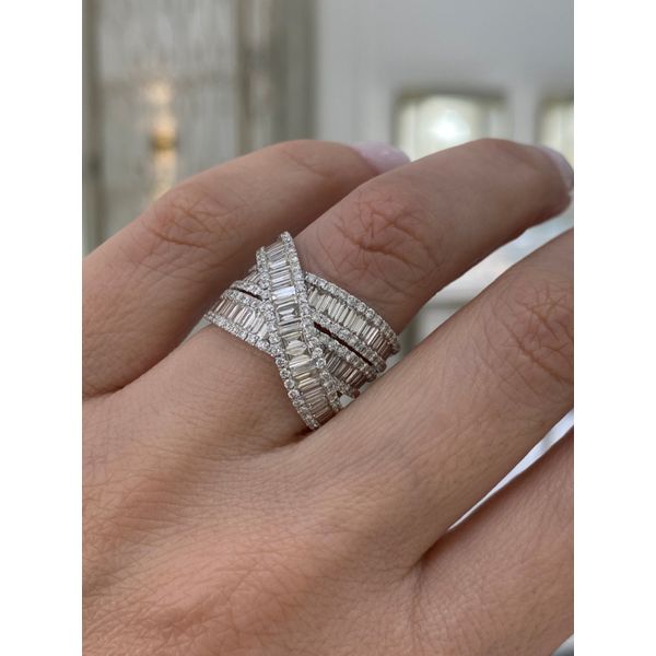 Lady's White 14 Karat Fashion Ring with 0.76ctw Round Diamonds, 1.05ctw Baguette Diamonds, and 0.276ctw Tapered Baguettes - Brax Jewelers Image 3 Brax Jewelers Newport Beach, CA