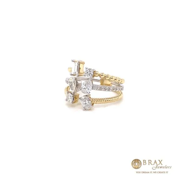 Lady's Two-Tone 14 Karat Fashion Ring with 0.20ctw Baguette Diamonds, 0.42ctw Round Diamonds, 0.43ctw Pear Diamonds, and 0.24ctw Oval Diamonds - Brax  Image 2 Brax Jewelers Newport Beach, CA
