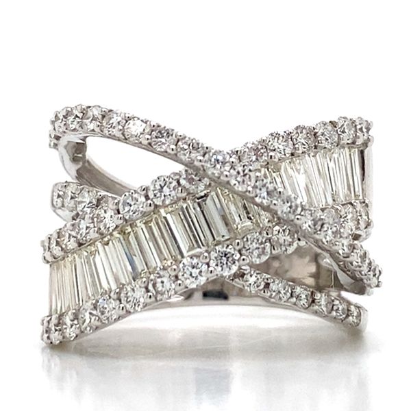 Lady's 14 Karat White Gold Diamond Fashion Ring with 1.30ctw Round Diamonds and 1.11ctw Baguette Diamonds - Brax Jewelers Brax Jewelers Newport Beach, CA