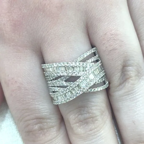 Lady's 14 Karat White Gold Diamond Fashion Ring with 1.39ctw Round Diamonds and 0.72ctw Baguette Diamonds - Brax Jewelers Image 2 Brax Jewelers Newport Beach, CA