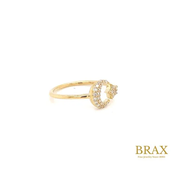 Yellow Gold Diamond Moon and Star Fashion Ring with 0.15ctw Round Diamonds - Brax Jewelers Image 3 Brax Jewelers Newport Beach, CA
