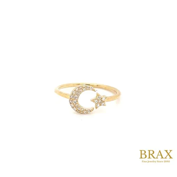 Yellow Gold Diamond Moon and Star Fashion Ring with 0.15ctw Round Diamonds - Brax Jewelers Brax Jewelers Newport Beach, CA