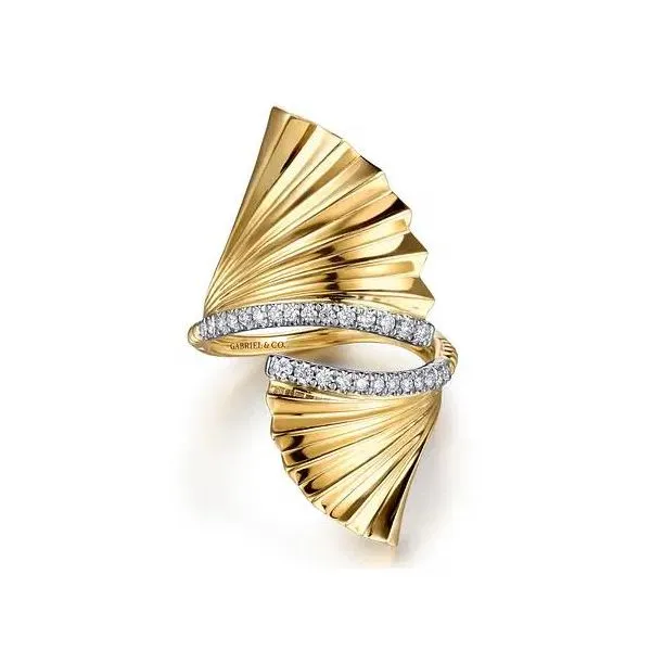 Lady's 14 Karat Yellow Gold Diamond Fan Ring With 0.21Tw Round Natural Diamonds LR52938M45JJ - Brax jewelers Brax Jewelers Newport Beach, CA