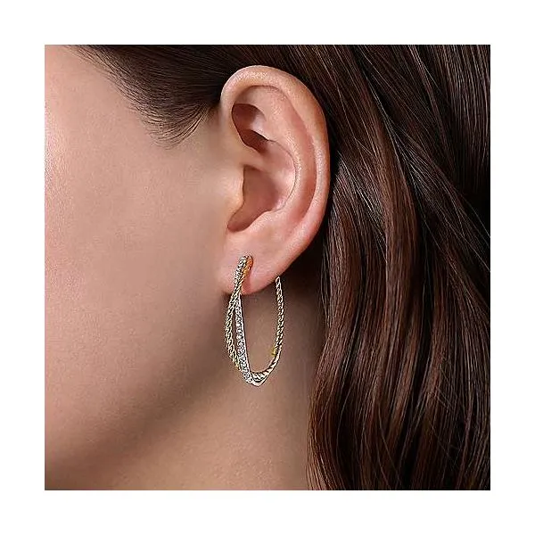 14K Two-Tone Twisted Hoop Natural Diamond Earrings Image 2 Brax Jewelers Newport Beach, CA