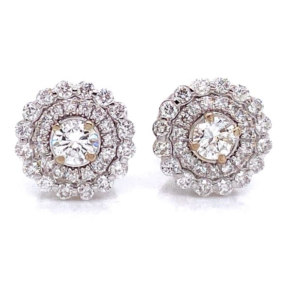 18K White Gold Flower Ilusion Diamond Earrings Brax Jewelers Newport Beach, CA