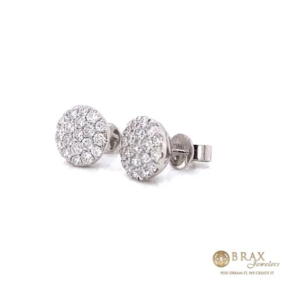 14K White Gold Diamond Pave Circle Earrings Image 2 Brax Jewelers Newport Beach, CA