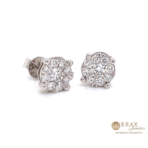 14K White Gold 1.00Ct Diamond Cluster Earrings Brax Jewelers Newport Beach, CA