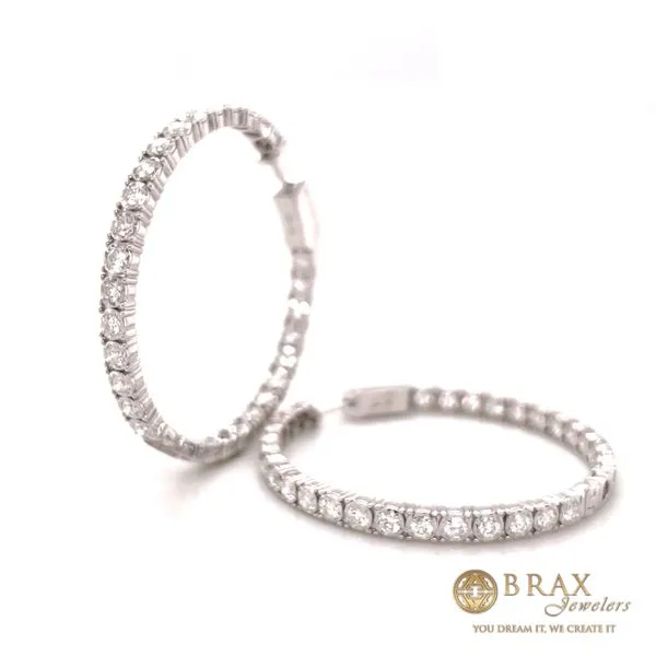 14K White Gold Large Diamond Hoop Earrings Image 2 Brax Jewelers Newport Beach, CA