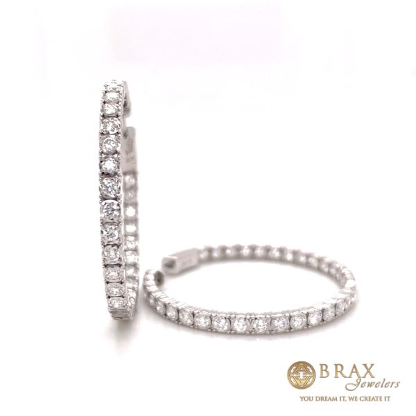 14K White Gold Large Diamond Hoop Earrings Brax Jewelers Newport Beach, CA
