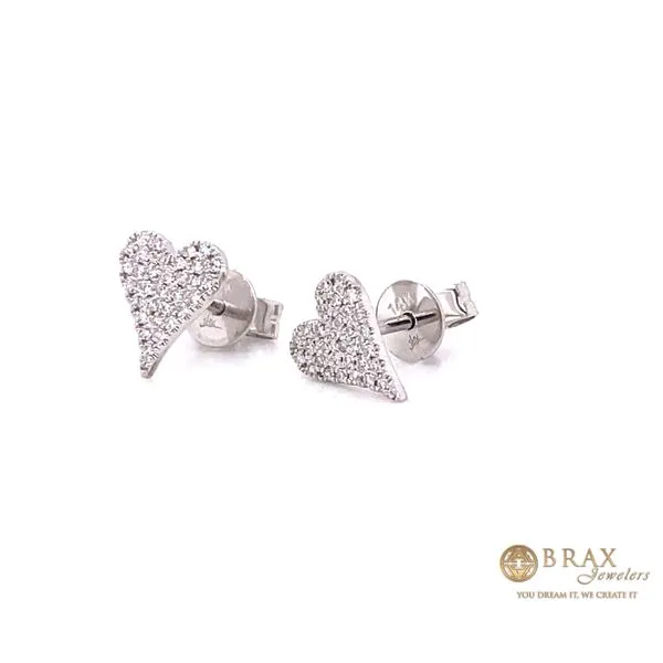 14K White Gold Diamond Pave Heart Earrings Image 2 Brax Jewelers Newport Beach, CA